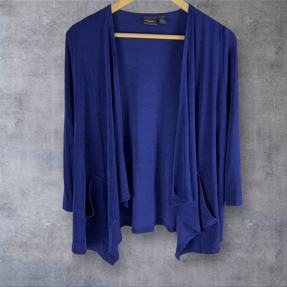 Chico's Travelers Slinky‎ Knit Travel Cardigan Jacket Royal Blue Pockets 0 Small